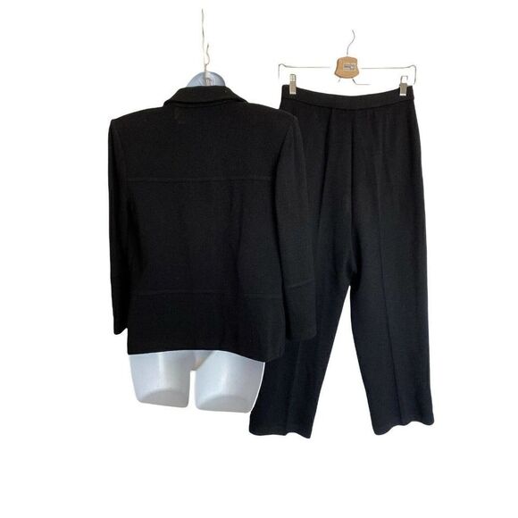ST. JOHN Basics Blk Blazer Jacket Crop Pant Suit Santana Knit 3 piece Sz 6 10 S - Picture 2 of 9